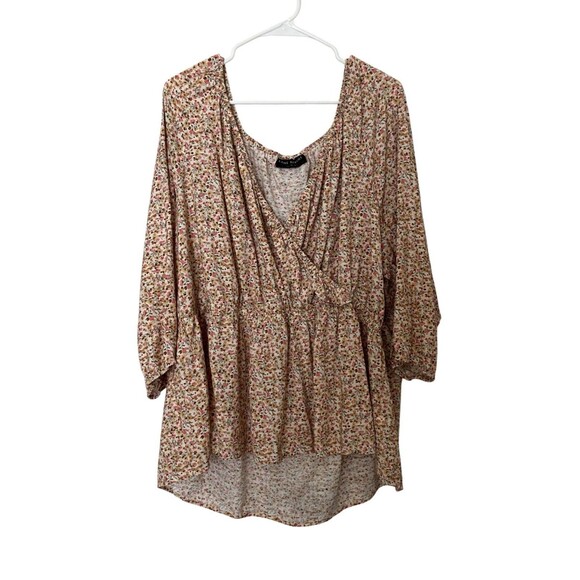 Lane Bryant Tiny Floral V Neck Elastic Waist High Low Boho Cottage Core Blouse26 - Picture 2 of 10
